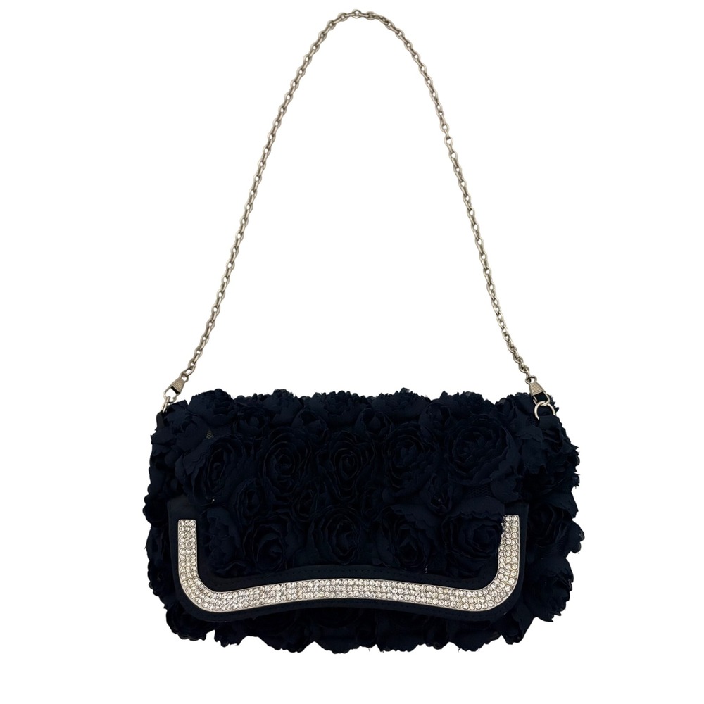 GianMarcoVenturi Navy Blue 3D Rosette Floral Crystal Evening Clutch Bag Pretty